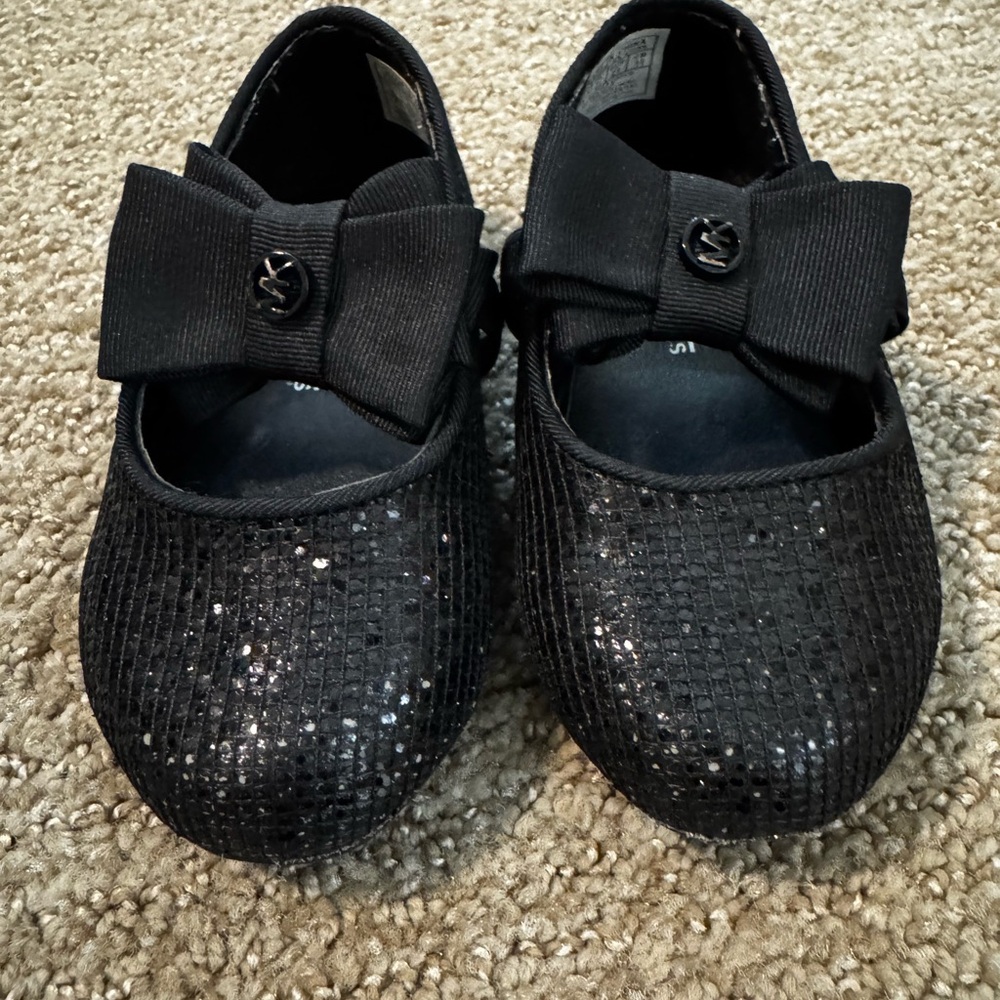 Michael Kors Black Glitter Girls Ballerina Flats with Bow